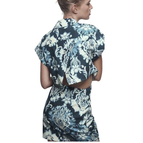 Zara Dress Women Small Blue Printed Mini Cut Out Back Resort Vacation Tribal NEW - Picture 3 of 16